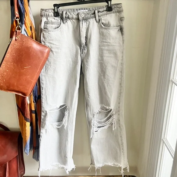 Vervet Ripped Distressed Light Grey Washed Crop Cut Off Baggy Jeans 30 - Picture 2 of 14